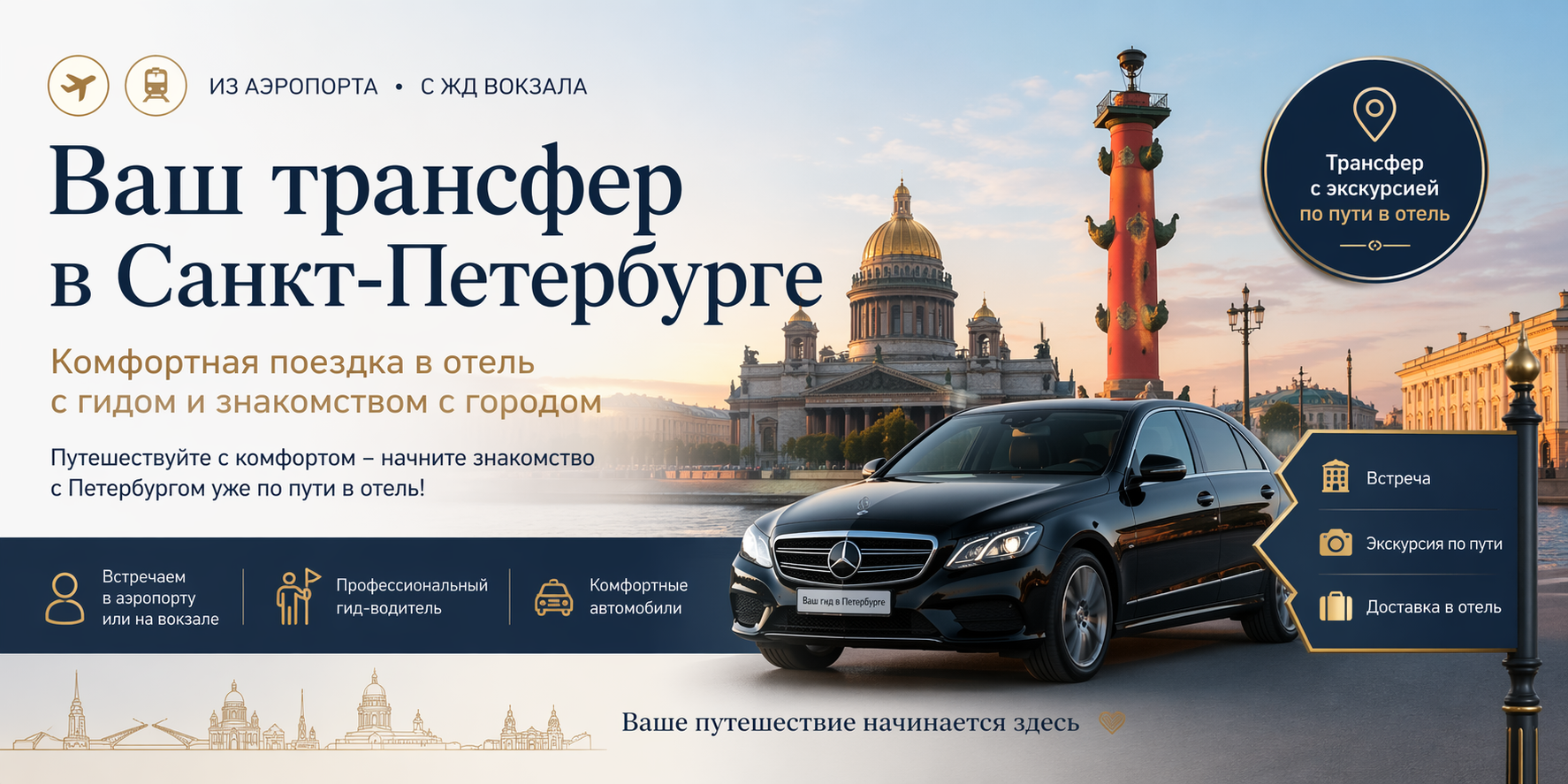 Трансфер в Санкт-Петербурге — комфортная экскурсионная поездка в отель с гидом